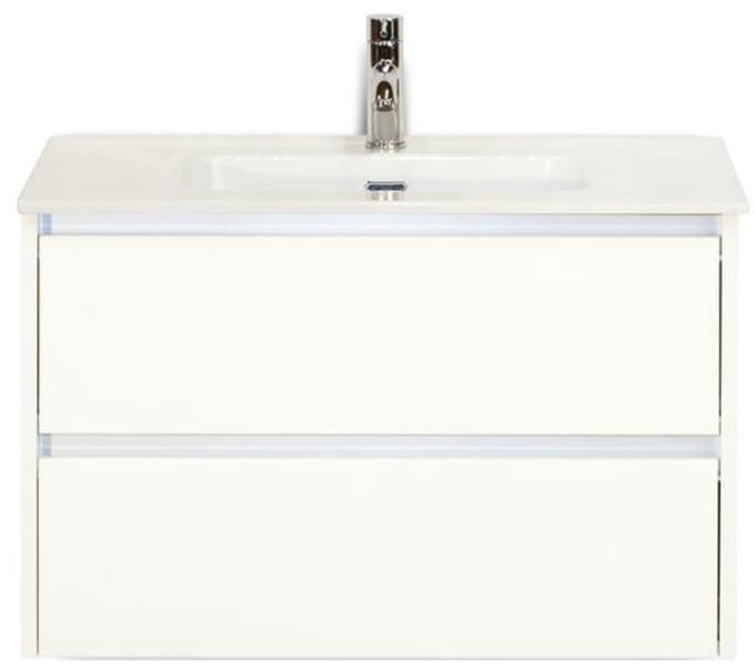 Dante Badmeubelset 80 cm - Wit Hoogglans - Keramische Wastafel Wit Cover