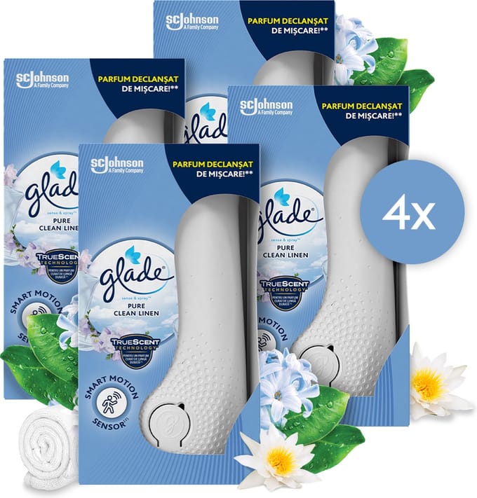 GLADE SENSE&SPRAY HOUDER PURE CLEAN LINEN 4 X