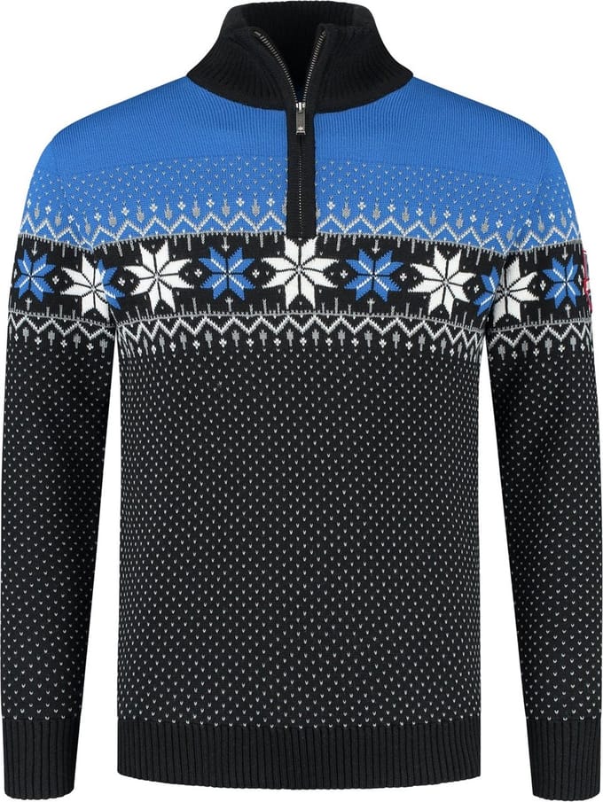 John Brillant Noorse Heren Pullover Merino, blauw & zwart. Maat XXL