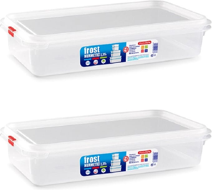Plasticforte vershoudbakje - 3x - met deksel - 32 x 18 x 7 cm - 2.3L - meal prep bakjes