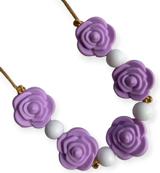 Kinderketting | Bijtketting | Roos | Paars | Wit | Vanaf 3 jaar!