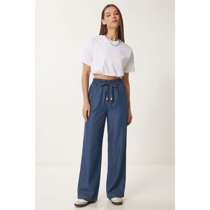 Brede Pijpen Katoenmengsel Casual Broek