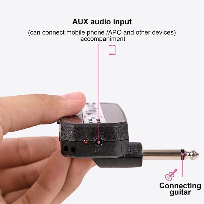 JOYO Miniversterker Draagbare elektrische bashoofdtelefoonversterker 3,5 mm stekker Extra audio-ingang Plug en 8.9x7.7x2.6cm zwart