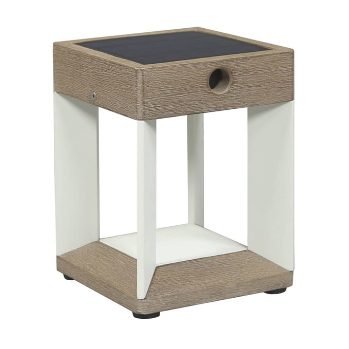 Les Jardins LED tafellamp solar Teckalu, wit/licht hout