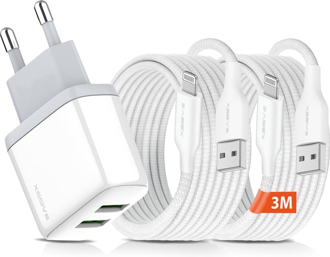 USB Lader 2 Poorten met 2x geschikt voor iPhone Oplader Kabels - 3 Meter