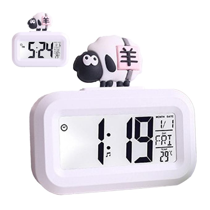 Elektronische Klok Schattige Cartoon LED Scherm Desktop Elektronisch Alarm Datum Tijd Kalender Temperatuur gray