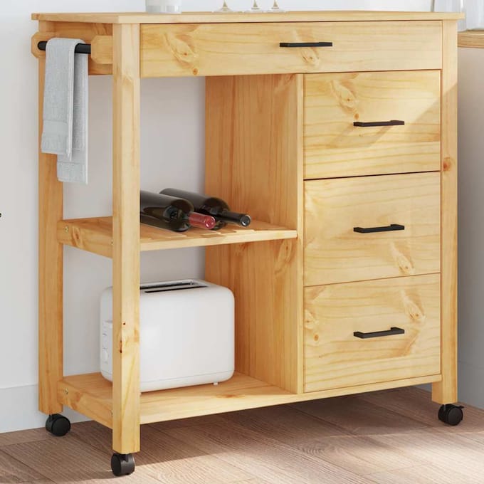 vidaXL - Keukentrolley - MONZA - 84x40x88,5 - cm - massief - grenenhout - honingwas