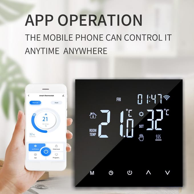 WIFI Smart Verwarmingsthermostaat Digitale Temperatuurregelaar Mobiele Telefoon APP Bediening Touchscreen Electric Heating 16A black