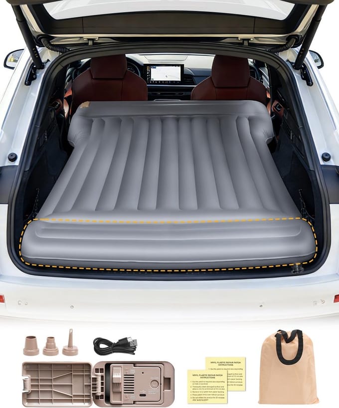 Auto Luchtbed - Opblaasbaar Matras - Kamperen Auto - Universele Pasvorm - 183x132x10cm - Grijs