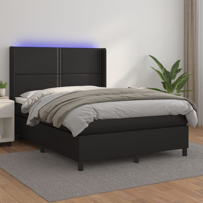 vidaXL - Boxspring - met - matras - en - LED - kunstleer - zwart - 140x200 - cm