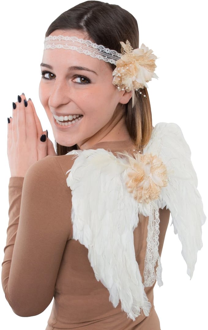 Accessoireset fee 2-delig wit (vleugels met veren, hoofdband)