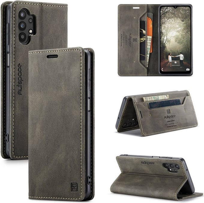 Luxe Flip Case met RFID Bescherming Kaarthouder en Magneetsluiting voor Galaxy A32 5G / M32 5G _ Bruin