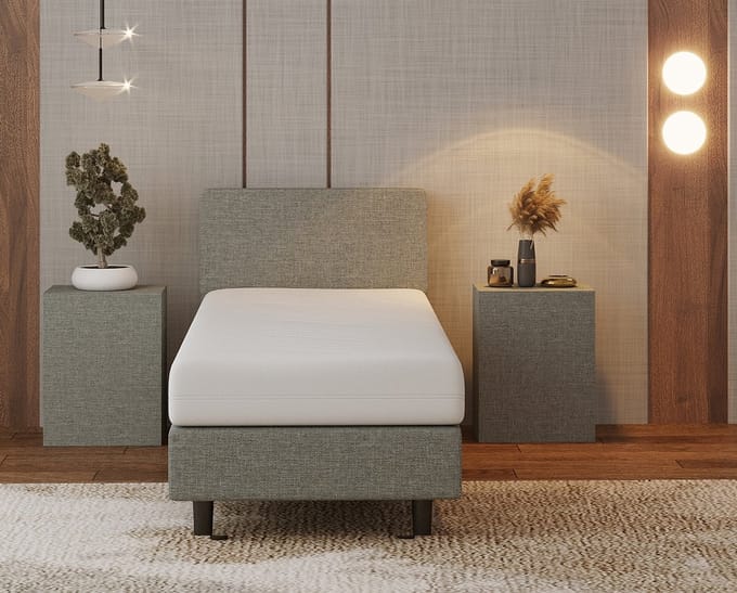 Nessa® - 80x200 Boxspring Bjorn Grijs + Pocketvering matras 20cm