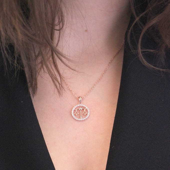Weegschaal Zodiac Hangers - Roségoud en Kristal
