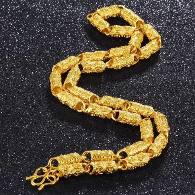 Collier pour homme en or sable, cylindre d'argent tendance, chaîne solide en laiton plaqué or red