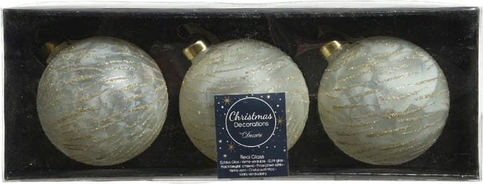 Decoris Kerstballen - 9x stuks - brass wit met goud - 8 cm - glas - Kerstversiering - kerstboomversiering