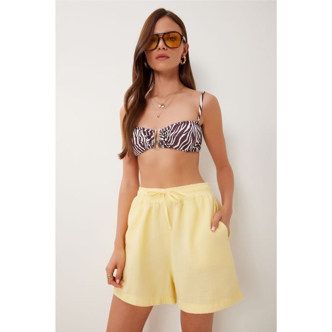 Hoge Taille Wijde Been Katoenen Shorts