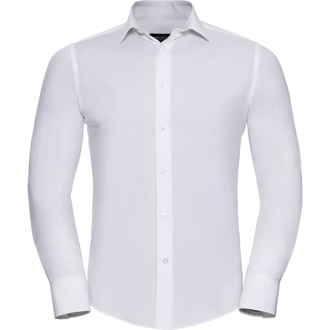 Russell Collection Herenhemd met lange mouwen en Easy-Care Fitted (Wit)