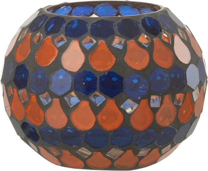 J-Line theelichthouder Mozaiek Druppel - glas - oranje/blauw - small