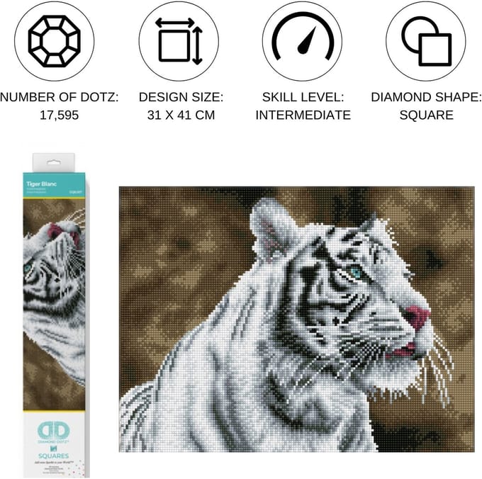 DIAMOND DOTZ Tiger Blanc - Diamond Painting - 17.595 Dotz - 41x31 cm