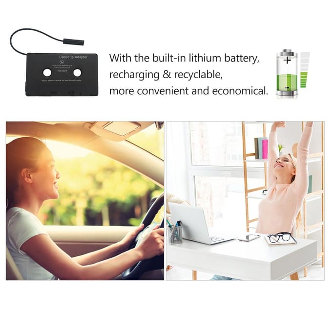BT-cassetteadapter voor auto met stereo-audio Draadloze cassetteband naar Aux-adapter Smartphone zwart