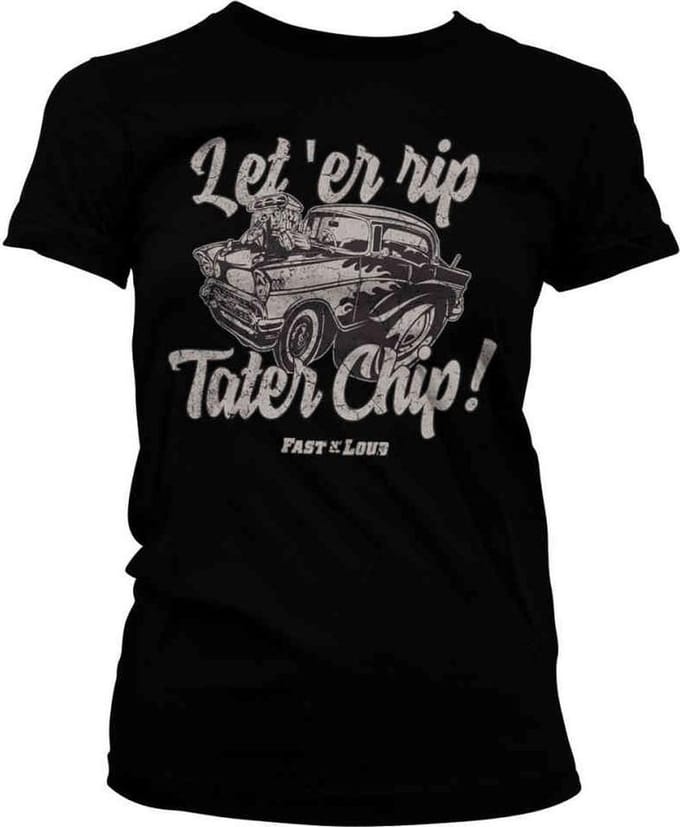 Fast N' Loud Dames Tshirt -L- Let 'Er Rip Tater Chip Zwart