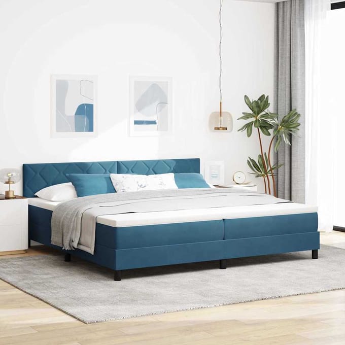 vidaXL - LED - Box - Spring - Bed - Donkerblauw - 200 - x - 200 - cm - Fluweel
