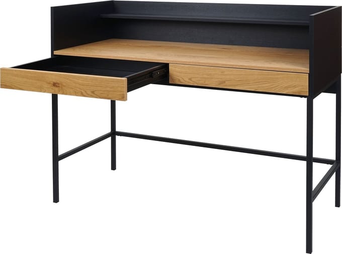 Bureau MCW-J79, bureau computer bureau werktafel, lade 120x50cm hout metaal ~ eiken-look