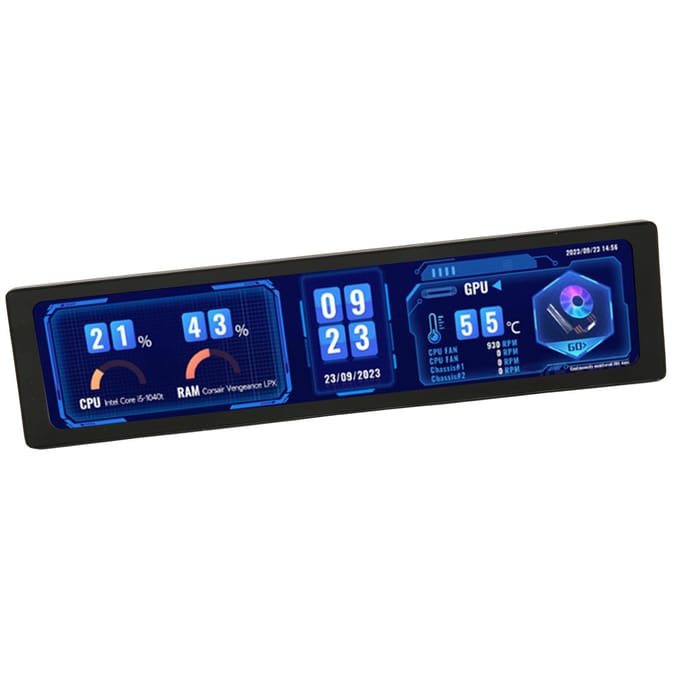 11,9 inch capacitief aanraakscherm 320x1480 HD Multimedia Interface Zinklegering Behuizing Zijmonitor blue