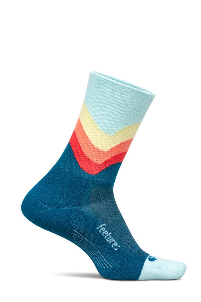 Feetures - Elite Light Cushion Mini Crew Blue Swell - Blauw-Oranje-Geel / MEDIUM