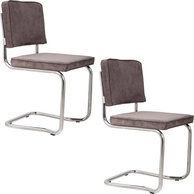Zuiver Ridge Kink Rib Eetkamerstoelen Grijs - Set van 2