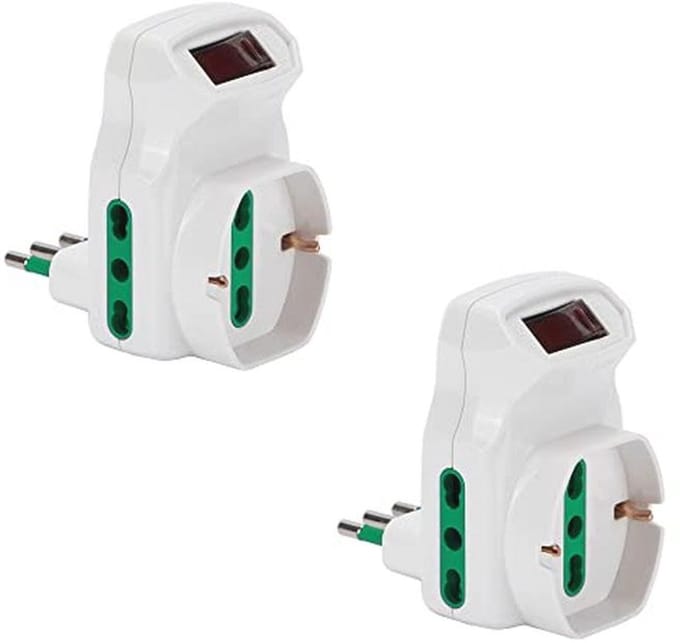 Set van 2 Adapters met Drievoudige Stekker - Overbelastingsbeveiliging en Veiligheidsschakelaar - 10A Klein