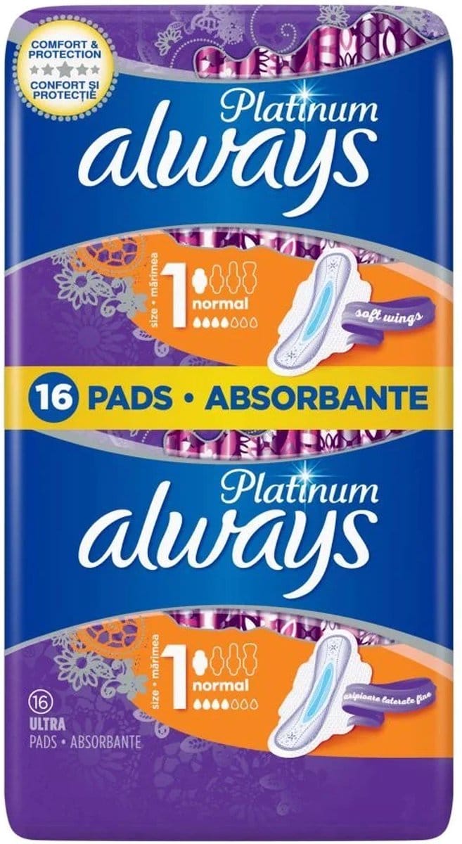 Always platinum normal 1 serviettes hygiéniques avec ailettes - 16 pièces