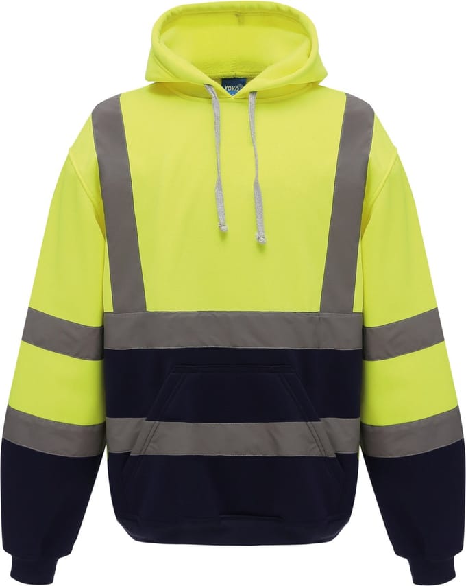 Yoko Hi-Vis pullover hoodie YHVK05 - Hi Vis Yellow / Navy - S