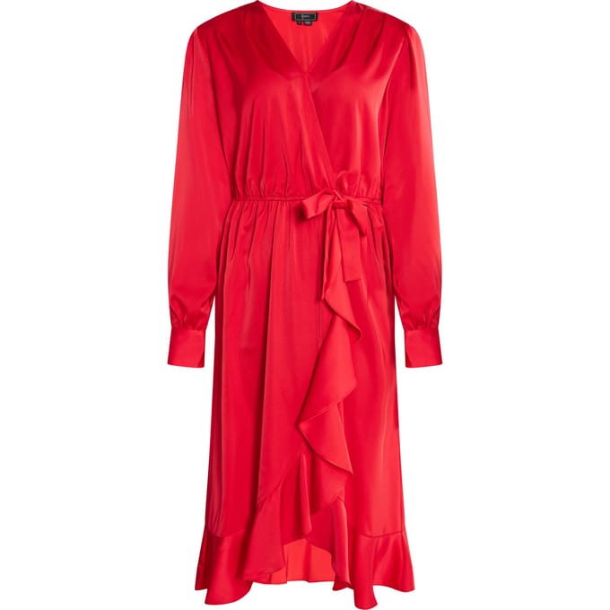 Faina Midi-jurk met lange mouwen Dames rood