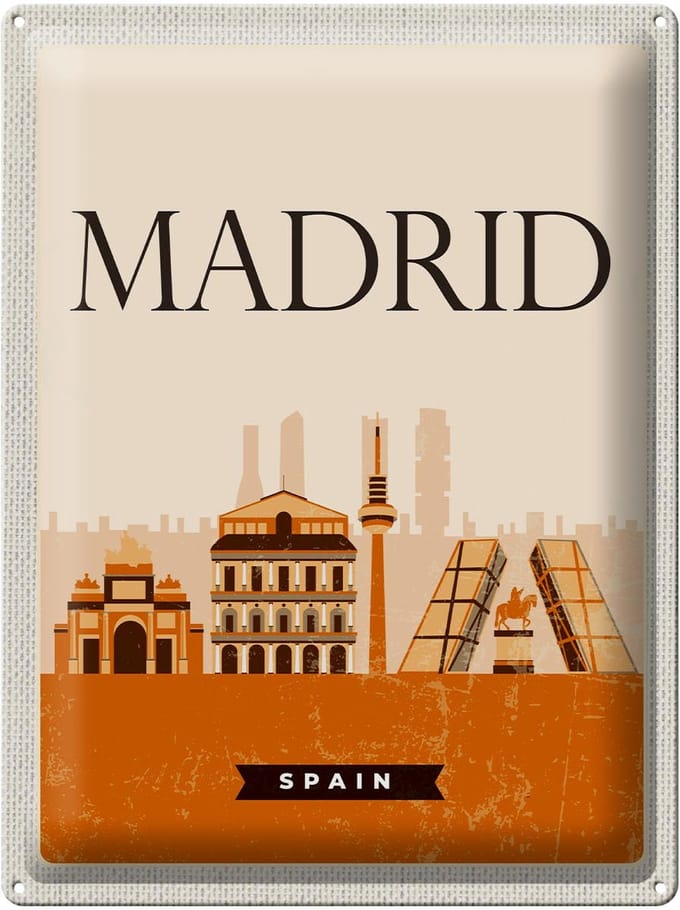 Blechschild Reise 30x40cm Retro Madrid Spain malerisches Bild