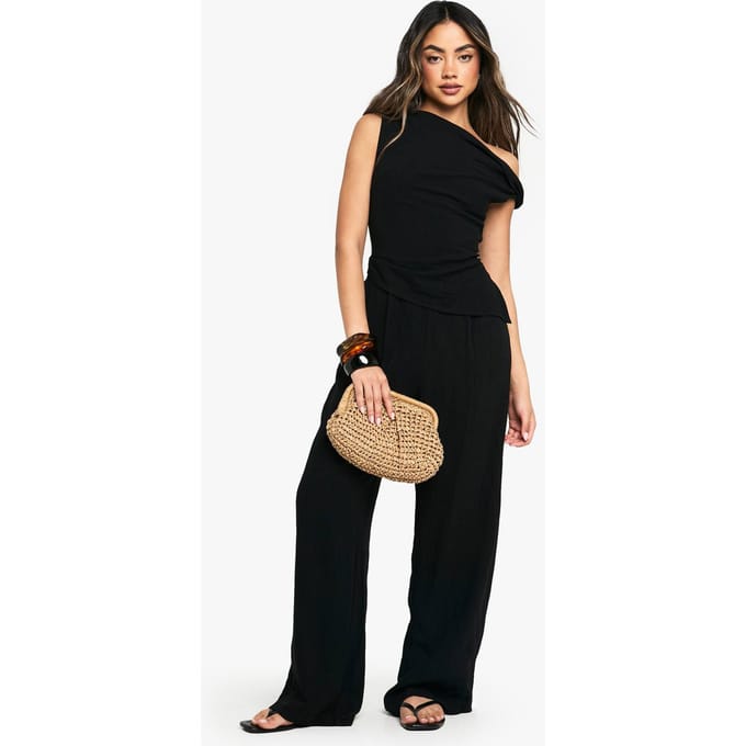 boohoo Dames Linnen look twist-band jumpsuit | Black | Maat: 8