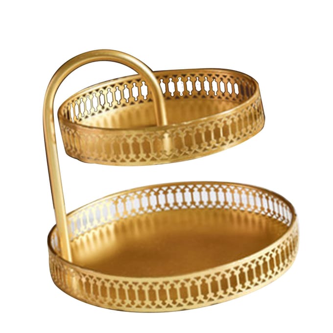 Plateau à pâtisserie double couche décoratif cuivre doré pour biscuits, dessert, présentation pour mariage Vertical striped fruit plate beige
