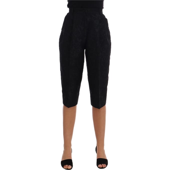 Dolce & Gabbana Zwarte Brokaat Hoge Taille Capri Shorts