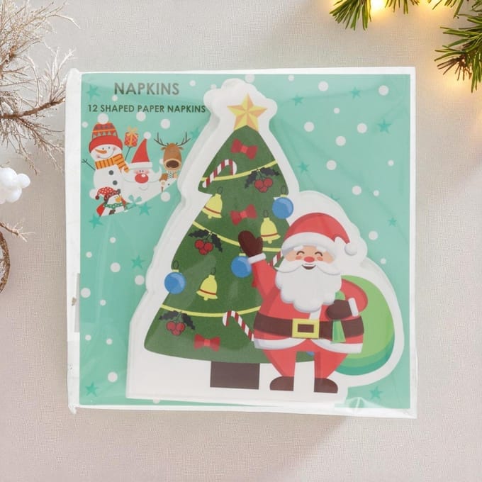 5-Pack papieren servetten kerstboom met kerstman – wegwerpbaar & feestelijk