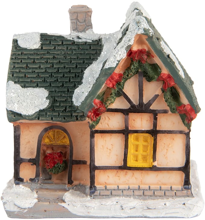 Clayre & Eef Decoratie Huis met LED 6x5x6 cm Oranje Kunststof