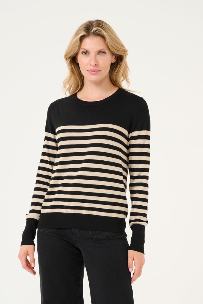 Kaffe Trui Kalizza Striped Knit Pullover 10509065 106347 Black/feather Gray Dames Maat - XS