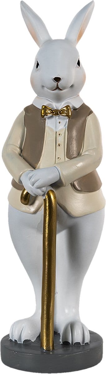 Clayre & Eef Beeld Konijn 10x8x25 cm Beige Wit Polyresin Woonaccessoires