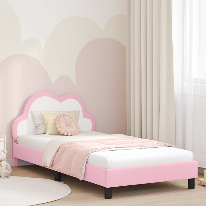 vidaXL - Kinderen - bedframe - met - hoofdboard - Roze - 90 - x - 190 - cm - PU