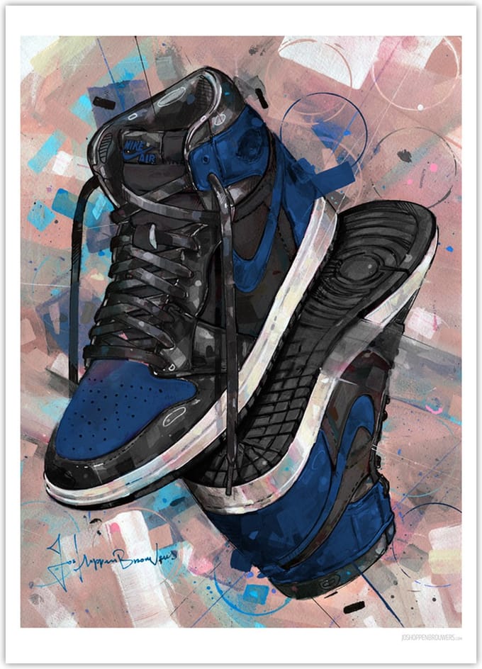 Sneaker poster upside down royal blue 50x70 cm