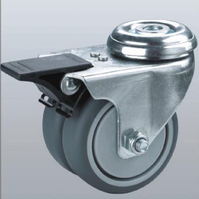 Dubbel zwenkwiel geremd met centraal gat - 75mm - 150kg