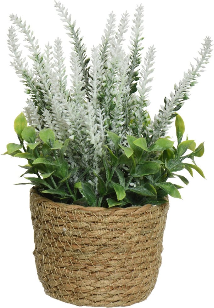 Everlands Lavendel - kunstplant in plantenmand - wit - D12 x H26 cm