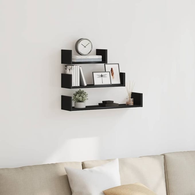 vidaXL - Wandschappen - 3 - st - bewerkt - hout - zwart - eiken