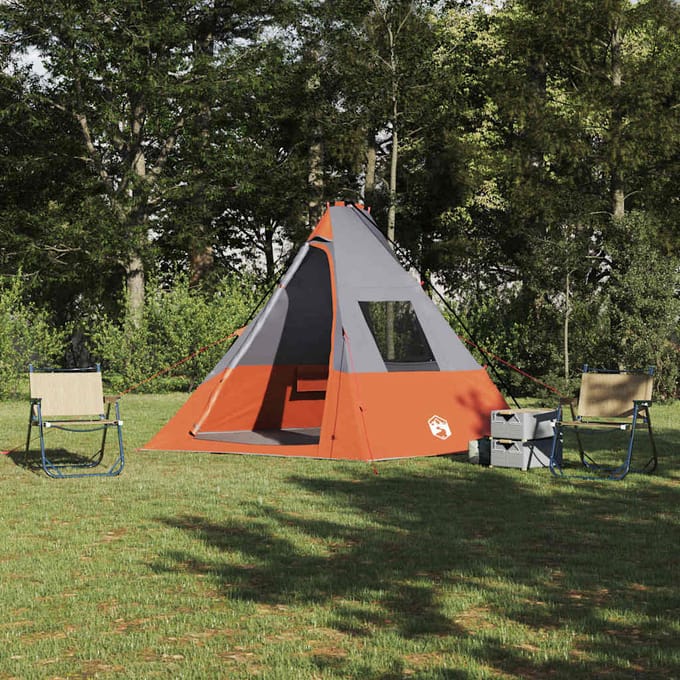 vidaXL - Tipi - Tent - 6-persoons - Waterdicht - Grijs - en - Oranje - taft