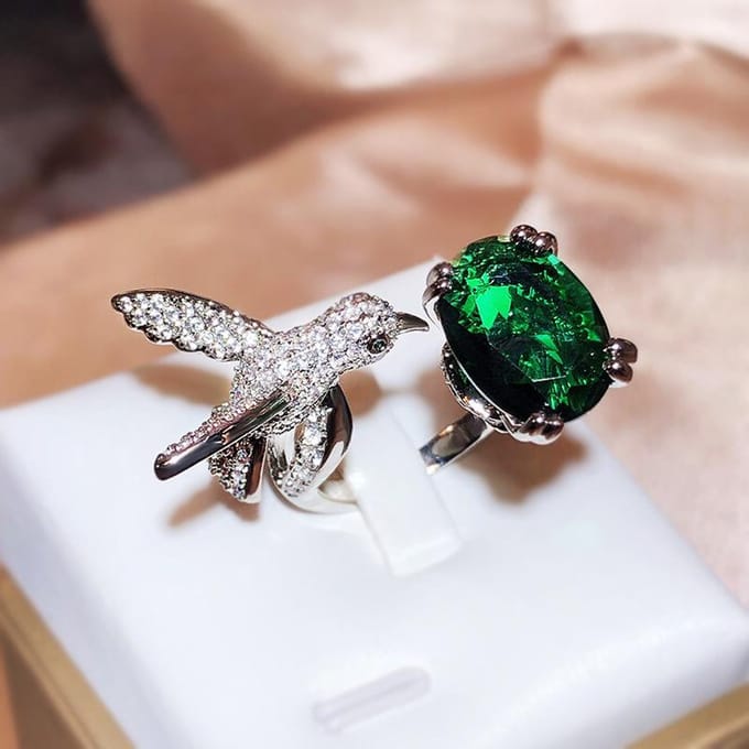 Gekleurde Schat Meisje Ring Simulatie St. Maria L Green Grootmoeder Kolibrie Ring Adjustable opening black